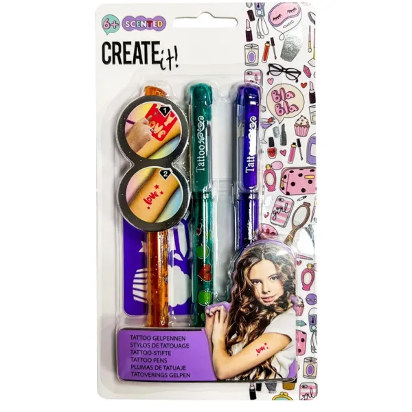Canenco: Create It! Zestaw 3 sztuk zapachowych długopisów żelowych z tatuażami w różnych wersjach zdjęcie 2
