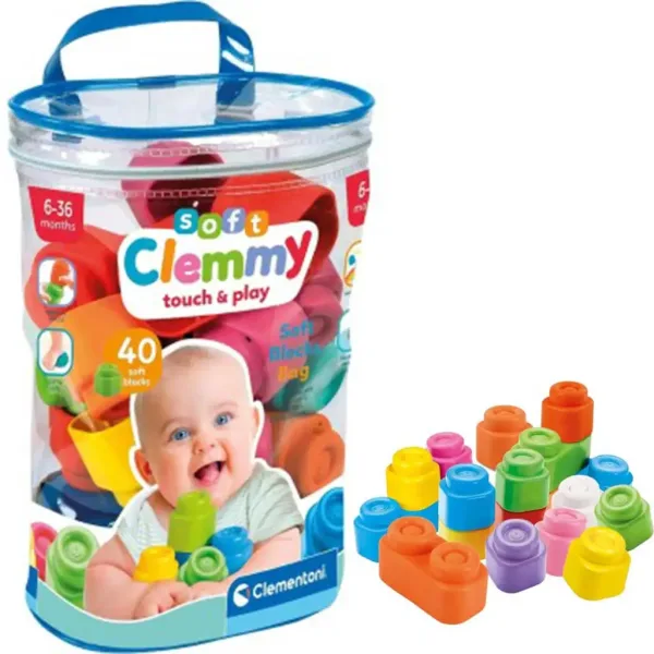 Clemmy: Miękkie kolorowe klocki dla niemowląt 40 sztuk - Clementoni zdjęcie 1