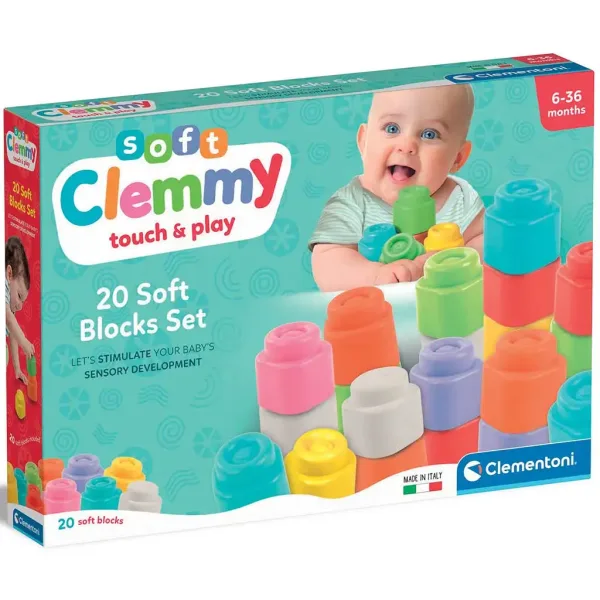Clemmy: Touch & Play miękka kolorowa klocki budowlane zestaw 20 sztuk - Clementoni zdjęcie 1