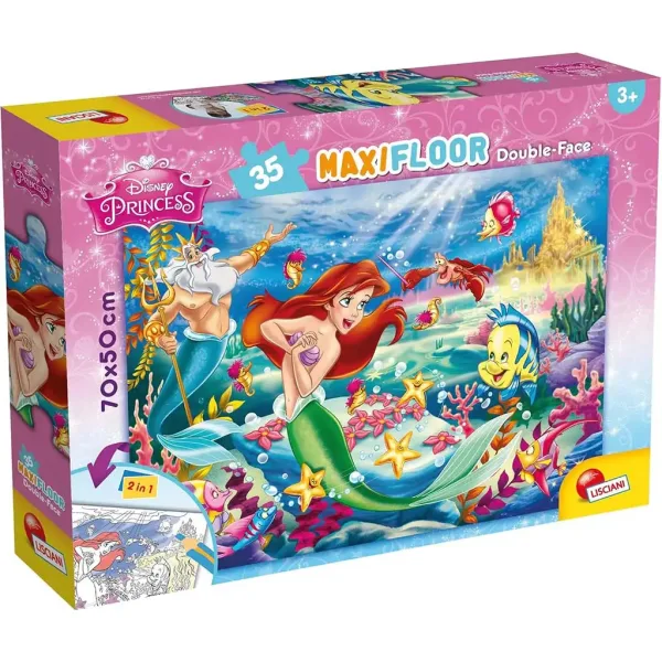 Disney Ariel 2 w 1 35-elementowe maxi puzzle i kolorowanka 70x50 cm – Lisciani zdjęcie 1