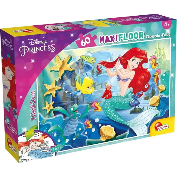 Disney Ariel 2 w 1 60-elementowa maxi układanka i kolorowanka 70x50 cm - Lisciani zdjęcie 1