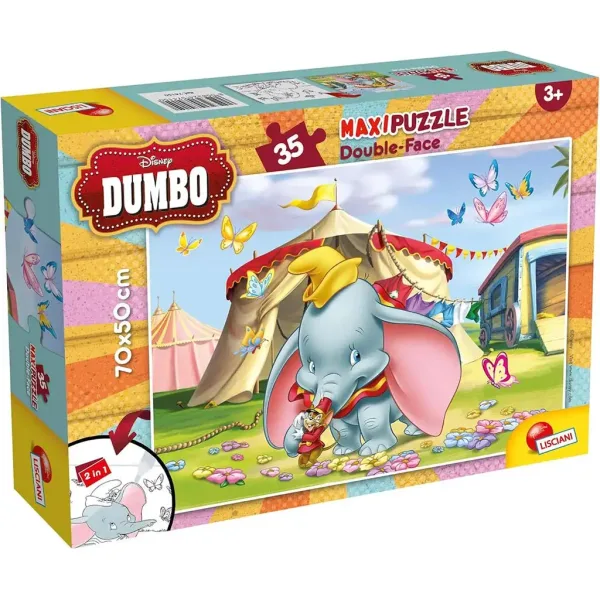 Disney Dumbo 2 w 1 35-elementowa maxi układanka i kolorowanka 70x50 cm – Lisciani zdjęcie 1