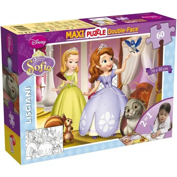 Disney Księżniczka Zosia 2 w 1 maxi puzzle 60 elementów i kolorowanka 70x50 cm - Lisciani zdjęcie 1