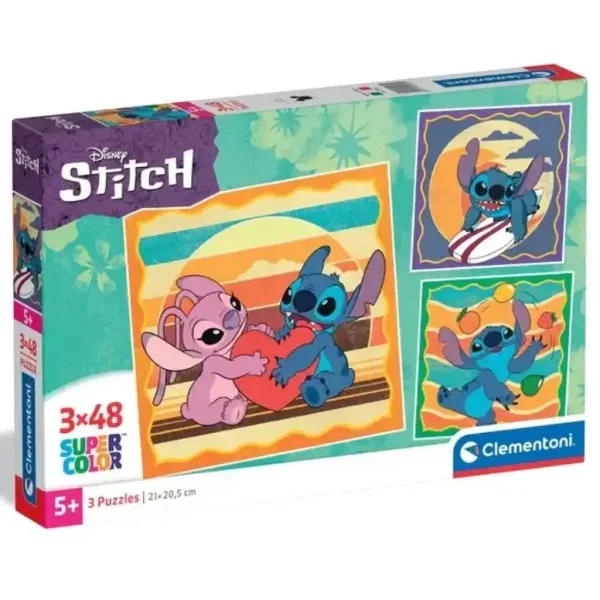 Disney Stitch i Angel 3x48-elementowe puzzle Supercolor - Clementoni zdjęcie 1