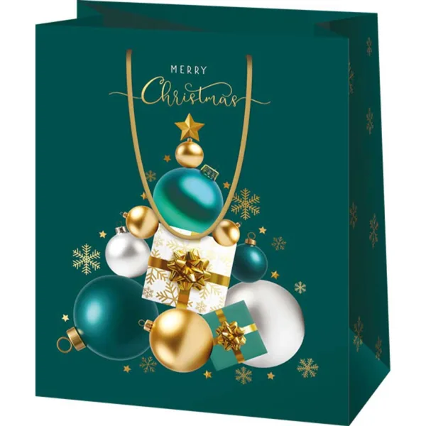Ekskluzywna duża torba prezentowa w zielonym kolorze Merry Christmas 26x13x33cm zdjęcie 1