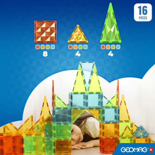 Geomag: Magnetic Tiles Gems zestaw 16 sztuk klocków magnetycznych zdjęcie 2
