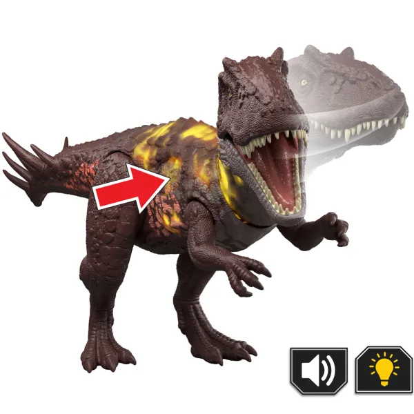 Jurassic World: Metriacanthosaurus atakujący dinozaur z dźwiękiem i światłem – Mattel zdjęcie 3