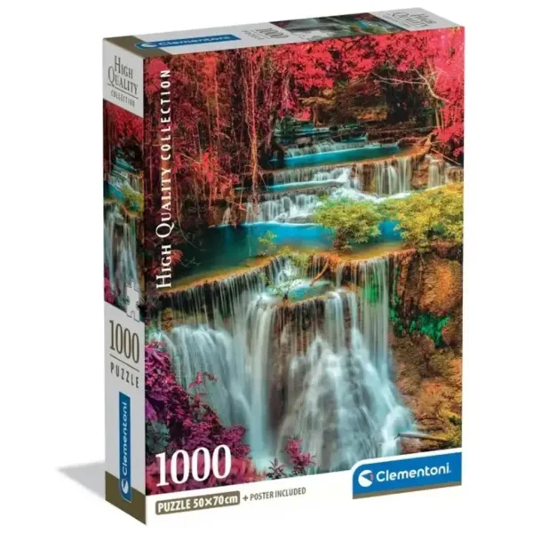 Kolorowy tajski wodospad, puzzle 1000 elementów HQC z plakatem – Clementoni zdjęcie 1