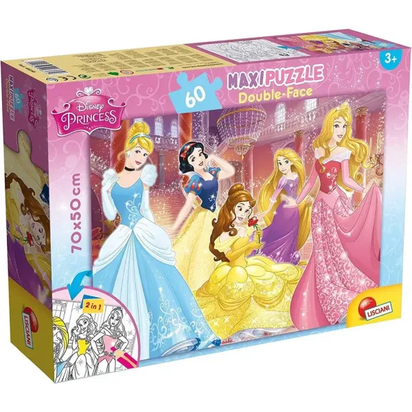 Księżniczki Disneya 2 w 1 maxi puzzle 60 elementów i kolorowanka 70x50 cm – Lisciani zdjęcie 1