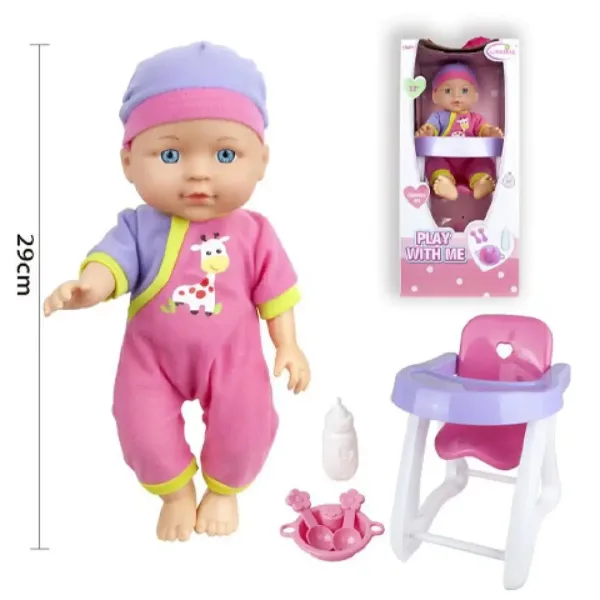 Lalka w piżamie z krzesełkiem do karmienia i akcesoriami 29cm zdjęcie 2