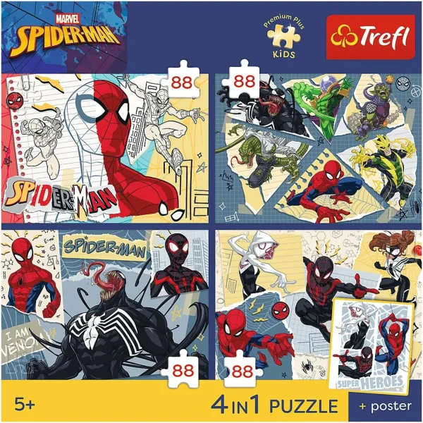 Marvel Spider-Man - 4 x 88 sztuk Premium Plus Kids puzzle - Trefl zdjęcie 2