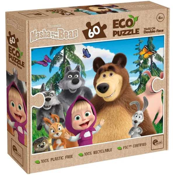 Masza i Niedźwiedź 2 w 1 60-elementowe puzzle Eco i kolorowanka 70x50 cm - Lisciani zdjęcie 1
