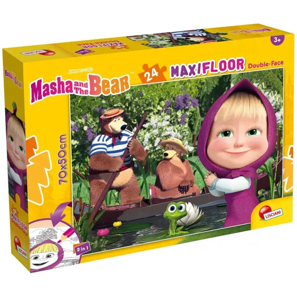 Masza i Niedźwiedź 2 w 1 maxi puzzle podłogowe 24 elementy i kolorowanka 70x50cm - Lisciani zdjęcie 1