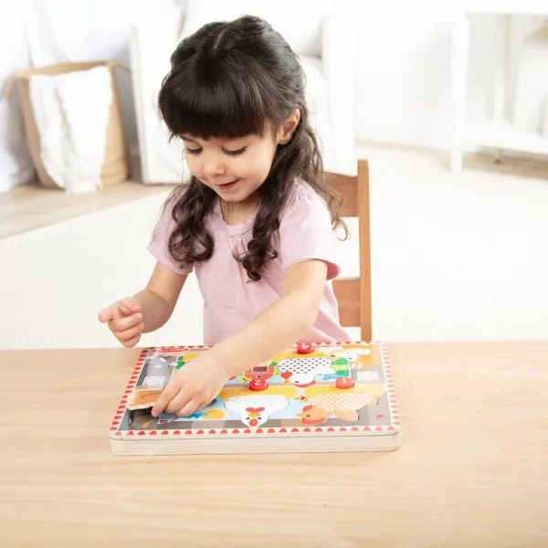 Melissa&Doug Push to Pop Puzzle – Wesołe kurczaki drewniane puzzle edukacyjne - Spin Master zdjęcie 4