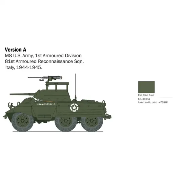 Model czołgu Italeri 1/56 M8/M20 zdjęcie 3