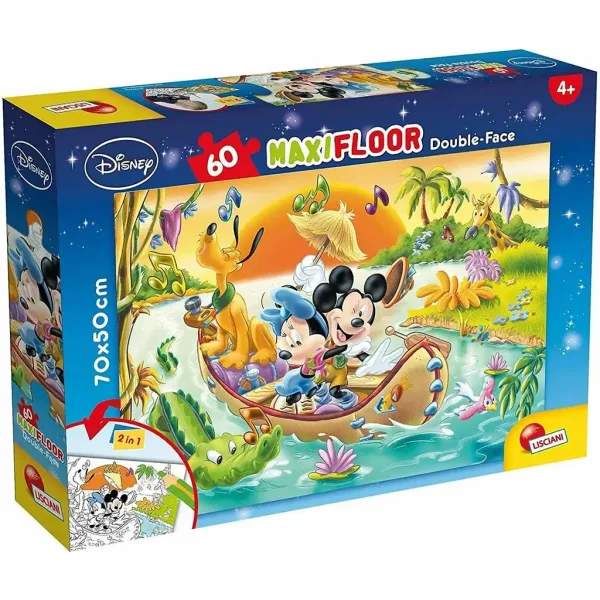 Myszka Miki 2 w 1 maxi puzzle 60 elementów i kolorowanka 70x50 cm - Lisciani zdjęcie 1