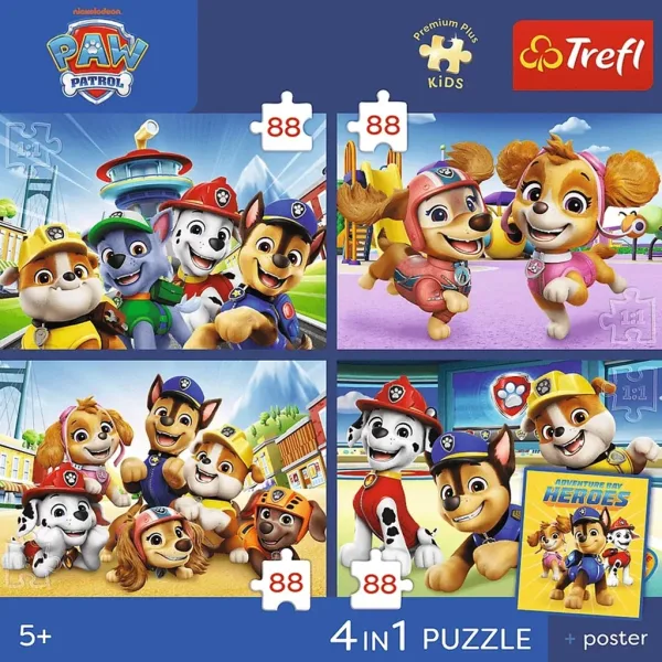 Paw Patrol - 4 x 88 sztuk Premium Plus Kids puzzle - Trefl zdjęcie 2