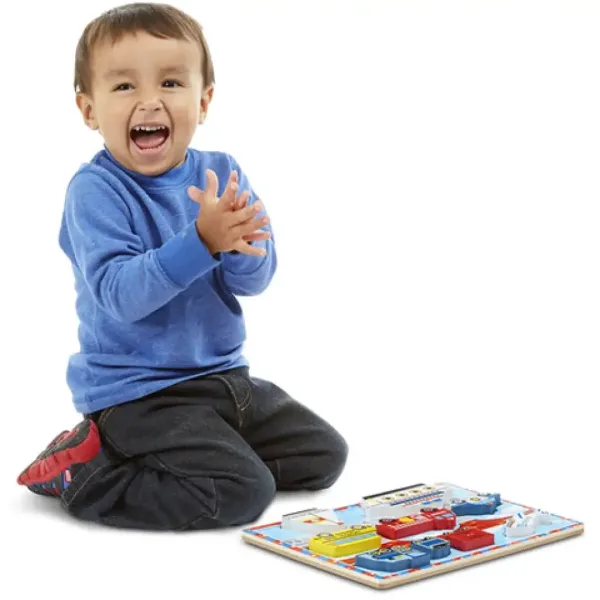 Pojazdowy gruby drewniany puzzle z kształtami 9 elementów - Melissa & Doug zdjęcie 2