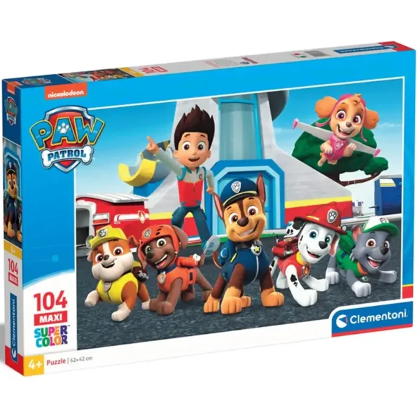 Psi Patrol gotowy do akcji maxi supercolor puzzle 104 elementów - Clementoni zdjęcie 1
