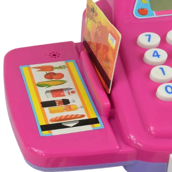Różowa kasa sklepowa ze światłem i dźwiękiem, z akcesoriami i zabawkowymi pieniędzmi, 24 cm zdjęcie 4