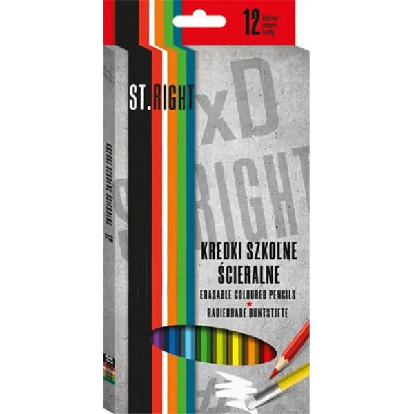 St.Right Sześciokątny kolorowy ołówek z gumką 12szt. zdjęcie 1
