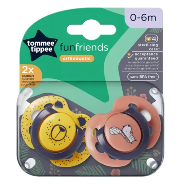 Tommee Tippee: FunFriends zestaw 2 ortodontycznych smoczków w różnych wariantach (0–6 miesięcy) zdjęcie 1