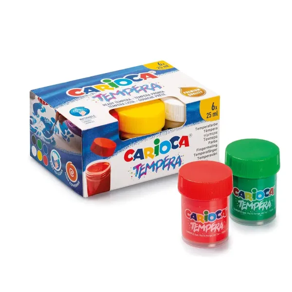 Zestaw kolorowych farb temperowych 6x25ml - Carioca zdjęcie 1
