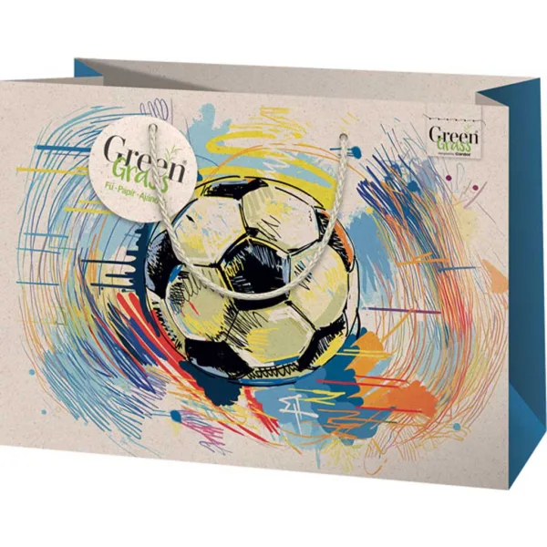 Zielona torba prezentowa z wzorem piłki nożnej premium dużego rozmiaru 26x13x33cm zdjęcie 1