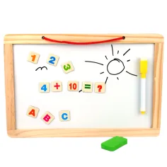 2 w 1 drewniana magnetyczna tablica z magnetycznymi literami, markerem i kredą zdjęcie 3