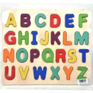 ABC drewniana kolorowa układanka puzzli z dużymi literami, zestaw 26 elementów.