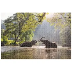 Animal Planet: Słonie w jeziorze 1000-elementowe puzzle zdjęcie 2