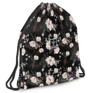 Ars Una: Flowery Black kwiatowy worek gimnastyczny dla nastolatek, worek sportowy 37,5x46 cm