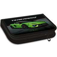 Ars Una: Zielony piórnik składany z motywem Lamborghini, wypełniony, 12,8×19,3×3,6 cm