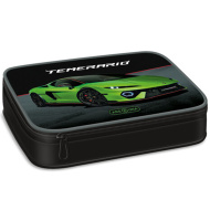Ars Una: Zielony piórnik wielopoziomowy z motywem Lamborghini 15,5 x 22,5 x 4,5 cm
