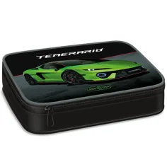 Ars Una: Zielony piórnik wielopoziomowy z motywem Lamborghini 15,5 x 22,5 x 4,5 cm