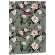 Ars Una: zielona teczka z gumką w kwiaty, format A4