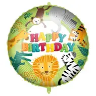 Balon foliowy na urodziny – z napisem „Happy Birthday”, wzór z motywem dzikich zwierząt, 46 cm
