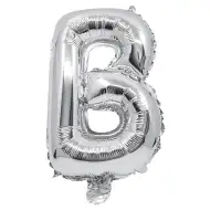 Balon foliowy w kształcie litery B, srebrny, 32 cm.