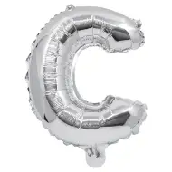 Balon foliowy w kształcie litery C, srebrny kolor, 32 cm
