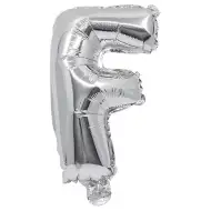 Balon foliowy w kształcie litery F w kolorze srebrnym – wielkość 32 cm
