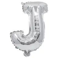 Balon foliowy w kształcie litery J, srebrny kolor, 32 cm