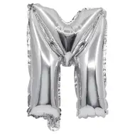 Balon foliowy w kształcie litery M, srebrny, 32 cm