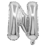 Balon foliowy w kształcie litery N, srebrny, 32 cm