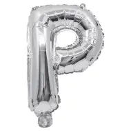 Balon foliowy w kształcie litery P, kolor srebrny, 32 cm