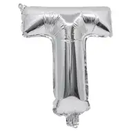 Balon foliowy w kształcie litery T w kolorze srebrnym – 32 cm