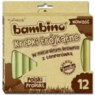 Bambino: Drewniane kolorowe kredki trójkątne z temperówką, zestaw 12 sztuk.