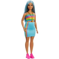 Barbie: Lalka Fashionista w kolorowej, paskowanej sukience - Mattel zdjęcie 5