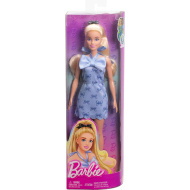 Barbie: Stylowa blond lalka Fashionista w niebieskiej sukience we wzór w kokardki – Mattel