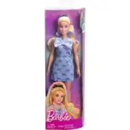 Barbie: Stylowa blond lalka Fashionista w niebieskiej sukience we wzór w kokardki – Mattel