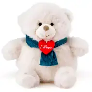 Biały pluszowy miś Teddy z niebieskim szalikiem 18 cm - Lumpin
